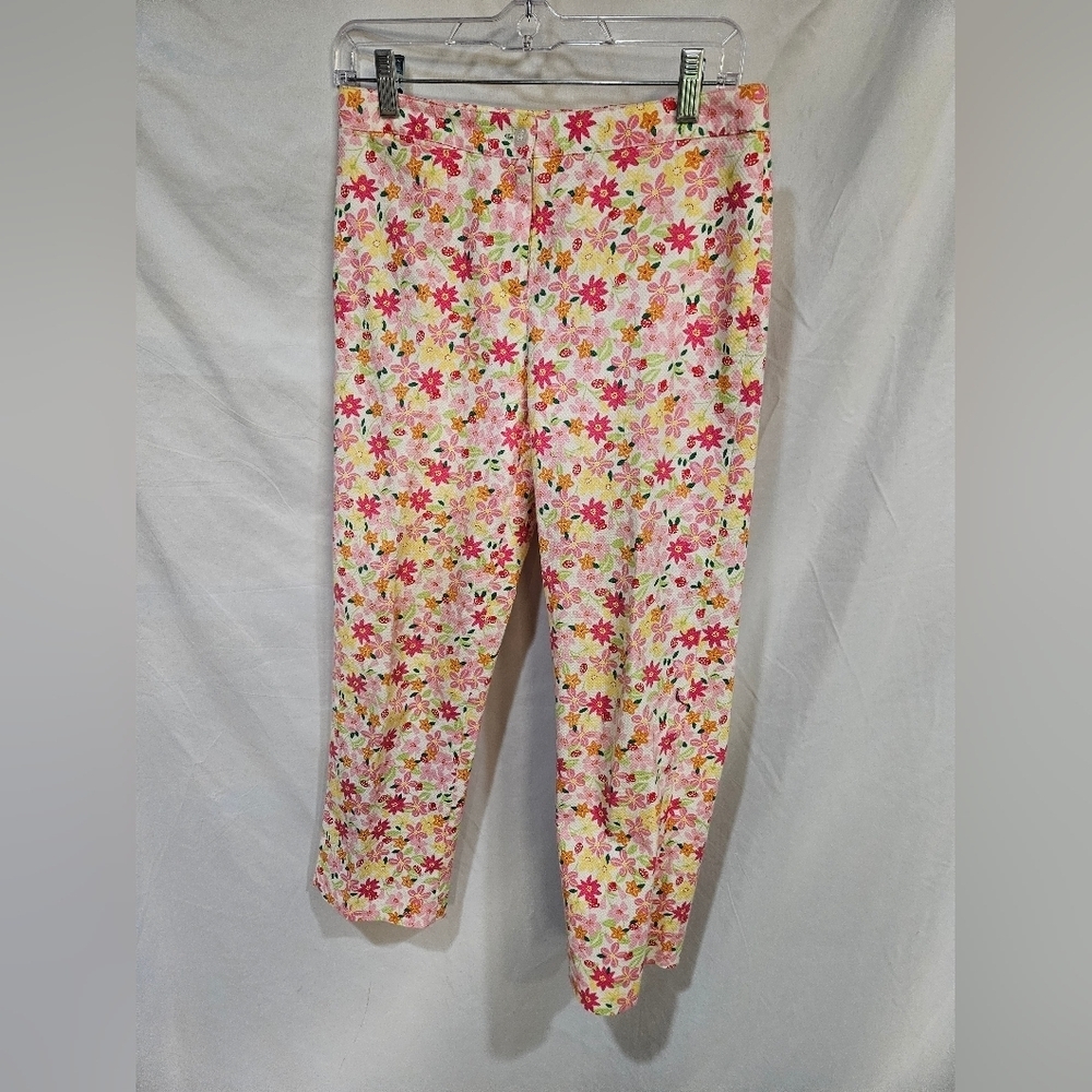 Vintage Lilly Pulitzer Loral Ladybug Green and Hot Pink Capri Pants Size 2